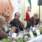 نمایشگاه بین المللی کتاب تهران، نشست نشر در حوزه طنز، کاریکاتور و فکاهی، به همراه رونمایی از کتاب مجموعه آثار فکاهی - طنز، از راست: غلامحسین مراقبی (پژوهشگر)، فرامرز آشنای قاسمی (نویسنده)، فرهاد حسن زاده (نویسنده) و سهراب هادی (نقاش)، اردیبهشت 1394.